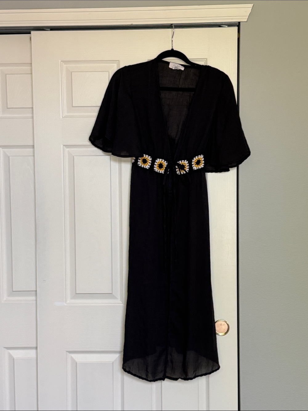 Black Midi Dress with Daisy Embellished Waist